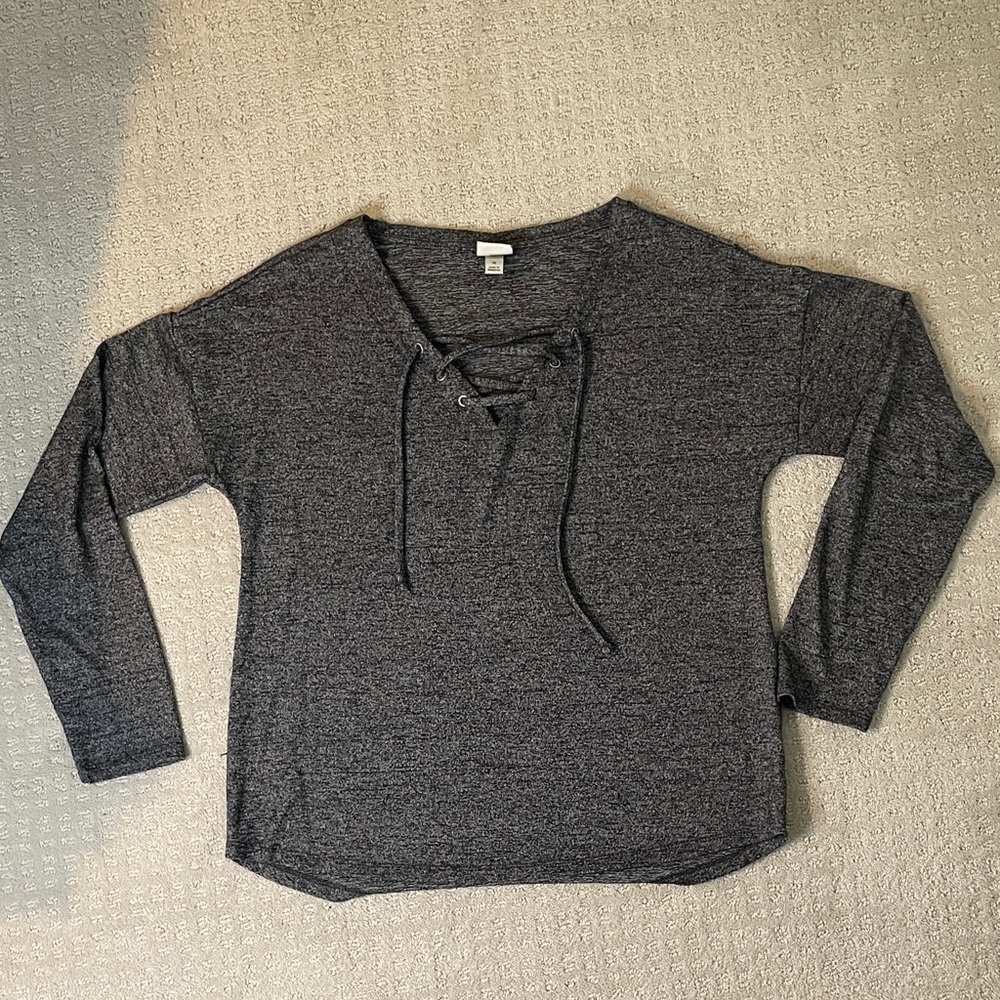 Gray Lace-Up Women's casual Top size medium